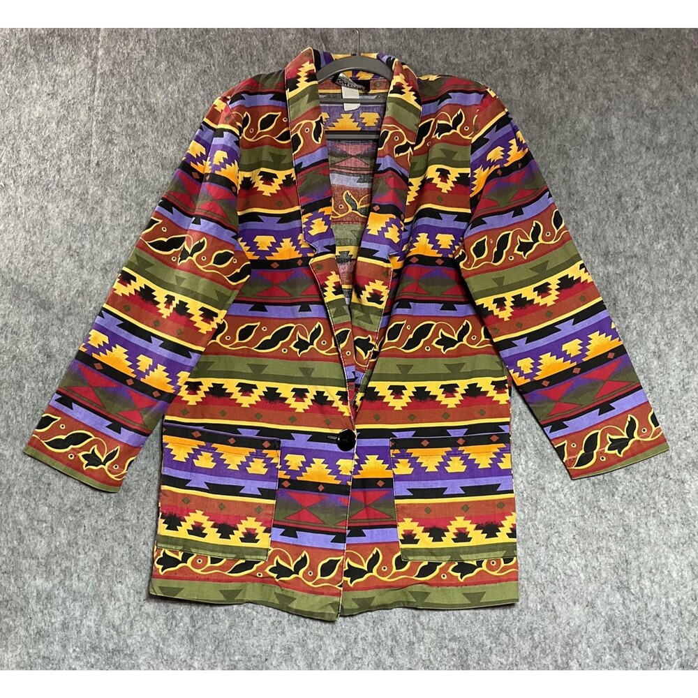 Vintage SAUCI Blazer Jacket Womens Medium Geometric Southwest Aztec Boho Artsy